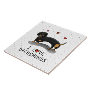 Carreau I Love Dachshunds Dachsies (noir et bronze) mignon