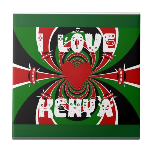 Carreau I Love Heart Kenya : Dynamic Flag Art (Devant)