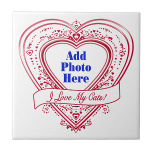 Carreau I Love My Cats ! Photo Red Hearts