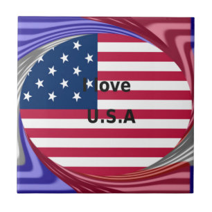 Carreau I Love U.S.A. Swirl : Patriotic Heart Art Imprimer