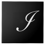 Carreau I Monogramme initial blanc sur noir<br><div class="desc">Lettre blanche classique Monogramme sur Arrière - plan noir,  I</div>