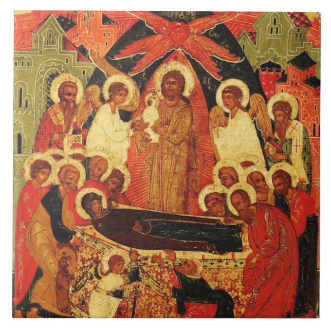 Carreau Icône orthodoxe de la Dormition de la Mère de Dieu (Devant)