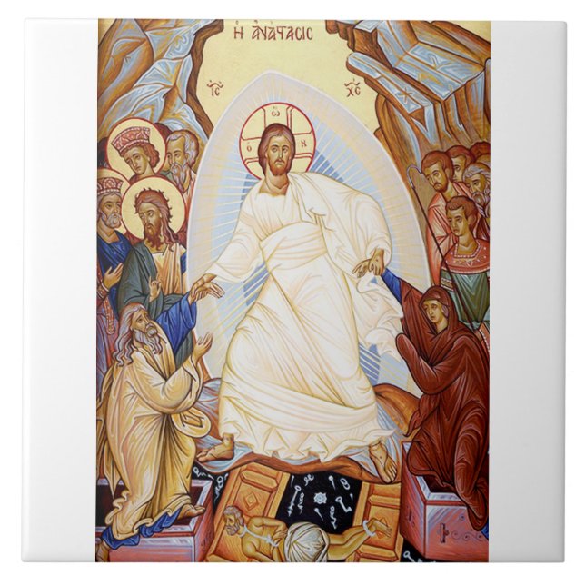 Carreau Icône orthodoxe de l'Anastasis Résurrection (Devant)