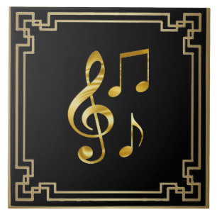 Carreau Icônes musicales, or sur fond noir,