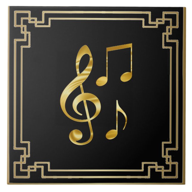 Carreau Icônes musicales, or sur fond noir, (Devant)