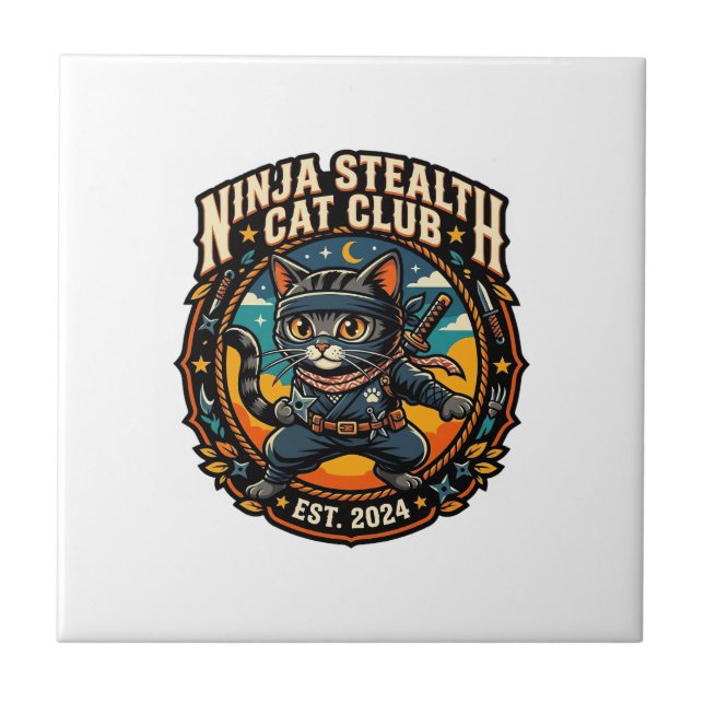 Carreau Idée cadeau pour maman de chat Ninja Stealth Cat - (Devant)