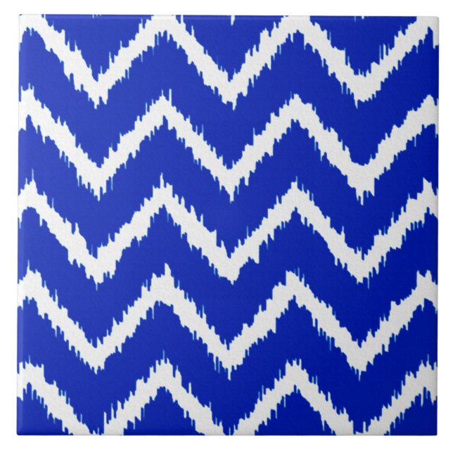 Carreau Ikat Chevrons - Cobalt bleu et blanc (Devant)