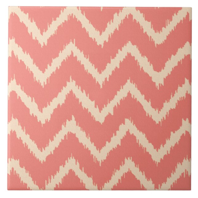 Carreau Ikat Chevrons - Corail orange et pêche (Devant)