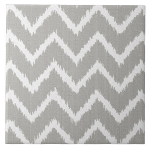 Carreau Ikat Chevrons - gris argent et blanc
