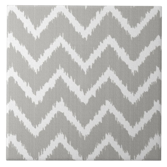 Carreau Ikat Chevrons - gris argent et blanc (Devant)