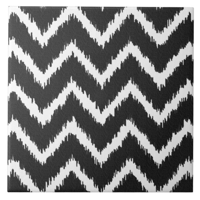 Carreau Ikat Chevrons - Noir et blanc (Devant)