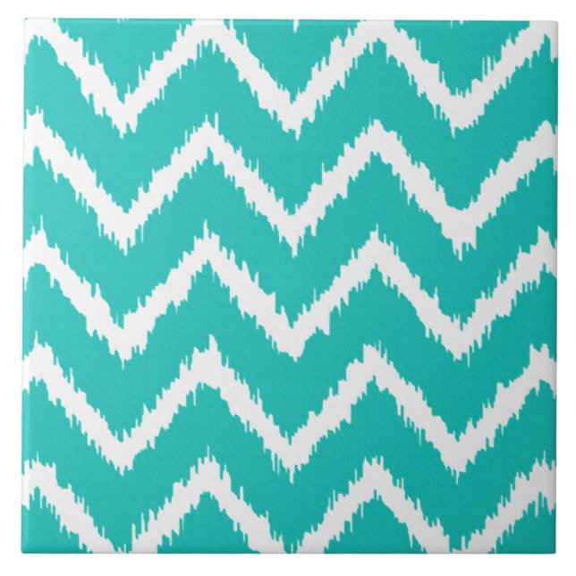 Carreau Ikat Chevrons - Turquoise et blanc (Devant)