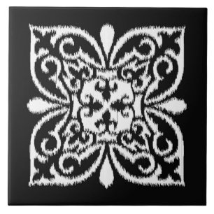 Carreau Ikat damask motif - blanc et noir