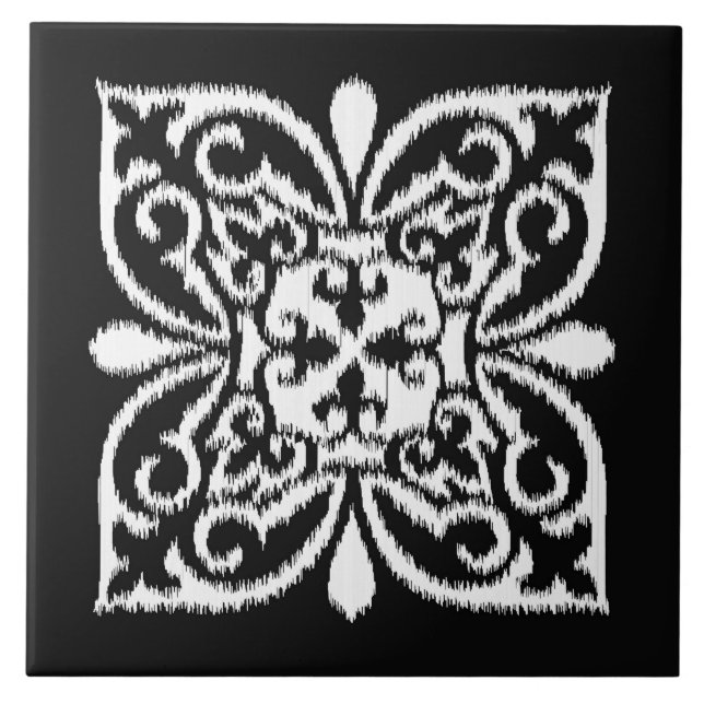 Carreau Ikat damask motif - blanc et noir (Devant)