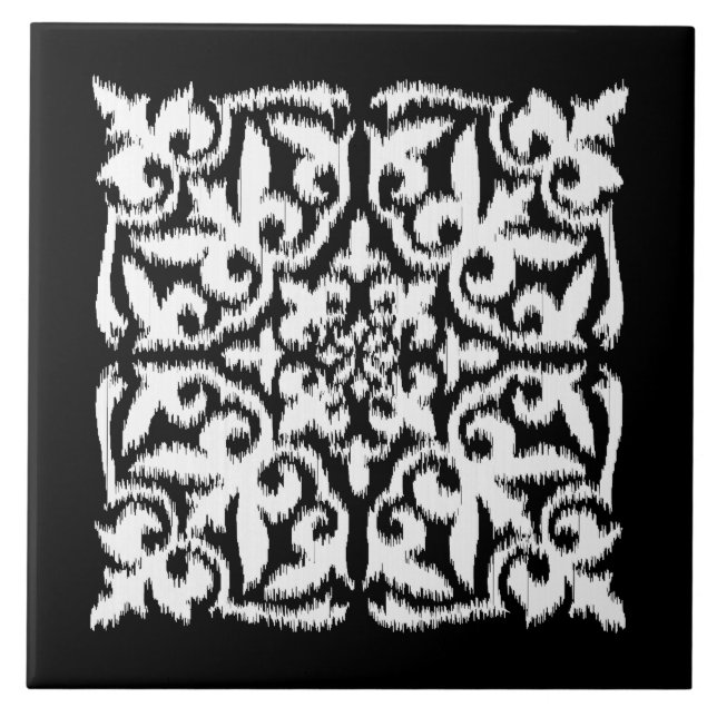 Carreau Ikat damask motif - blanc et noir (Devant)