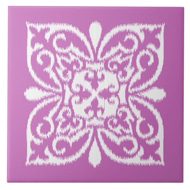 Carreau Ikat damask motif - orchidée et blanc (Devant)