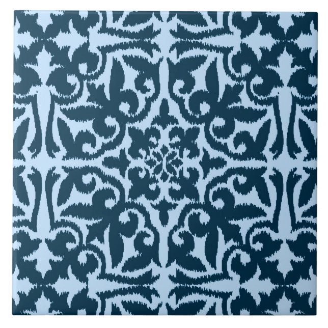 Carreau Ikat damask pattern - Indigo foncé et bleu clair (Devant)