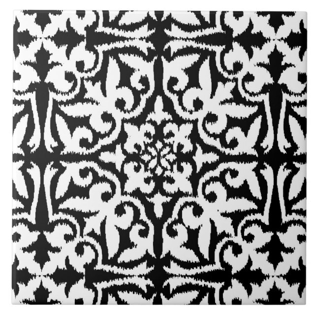 Carreau Ikat damask pattern - noir et blanc (Devant)