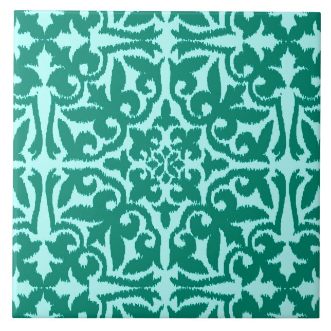 Carreau Ikat damask pattern - Turquoise et Aqua (Devant)