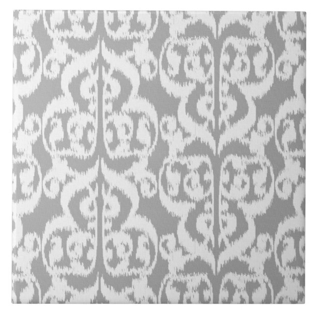 Carreau Ikat Damassé Mauresque - gris argenté et blanc (Devant)