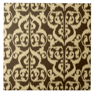 Carreau Ikat Damassé Mauresque - marron chocolat et beige
