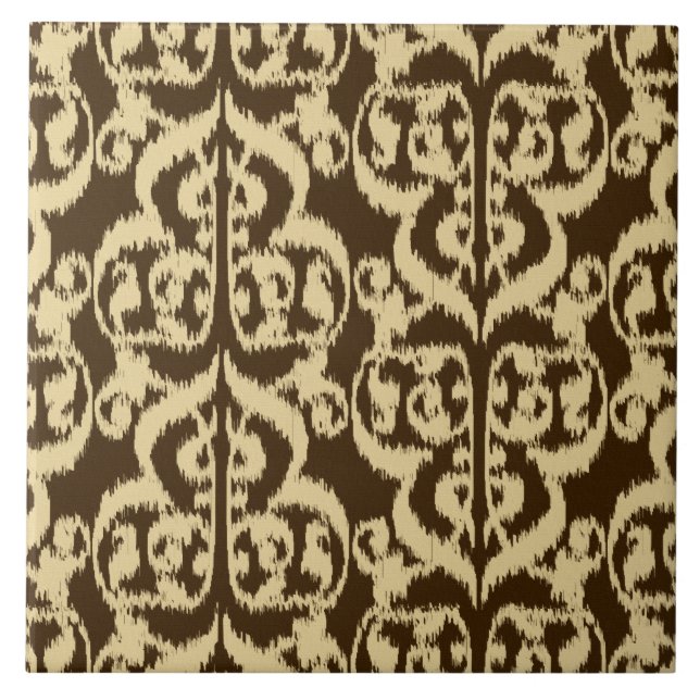 Carreau Ikat Damassé Mauresque - marron chocolat et beige (Devant)