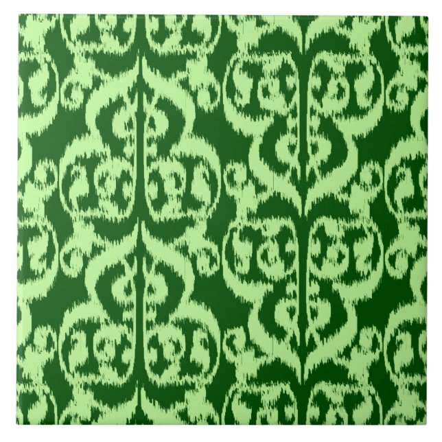 Carreau Ikat Damassé Mauresque - vert pin et menthe clair (Devant)