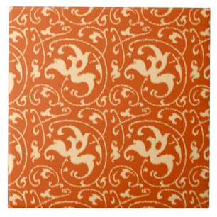 Carreau Ikat floral damas - orange mandarine