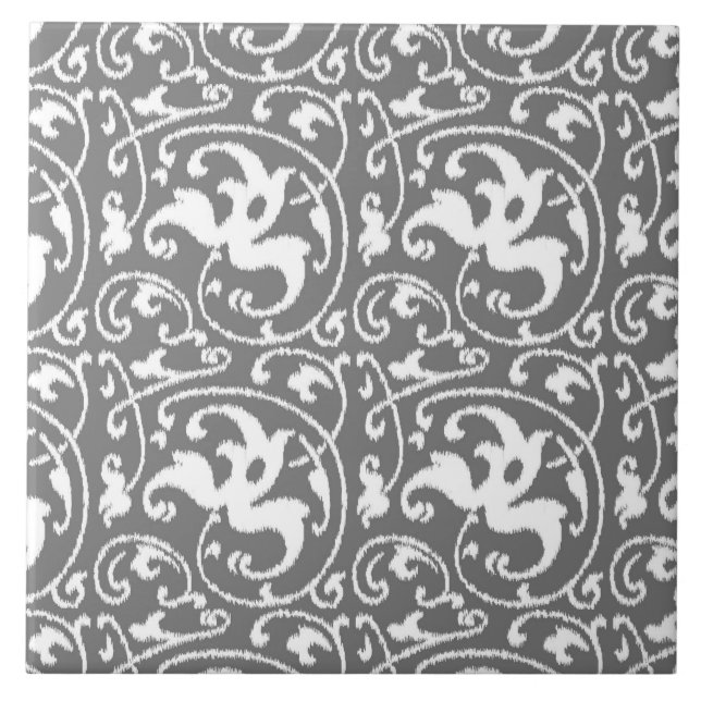 Carreau Ikat Floral Damask - gris / gris / blanc (Devant)