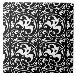 Carreau Ikat Floral Damask - noir et blanc