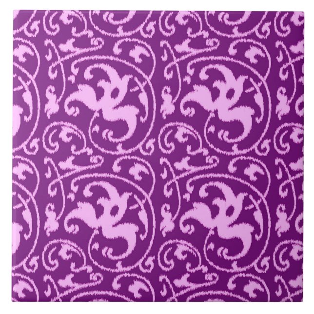 Carreau Ikat Floral Damask - Orchidée et violet (Devant)