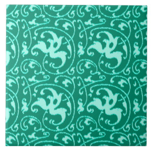 Carreau Ikat Floral Damask - Turquoise et Aqua