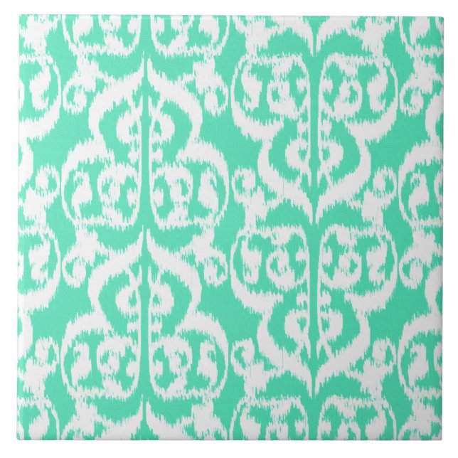 Carreau Ikat Moorish Damask - aqua et blanc (Devant)