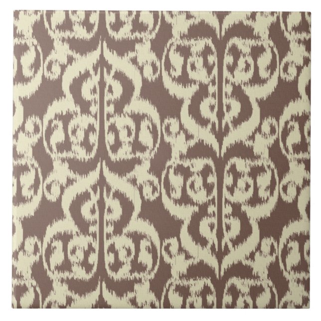 Carreau Ikat Moorish Damask - beige et taupe (Devant)