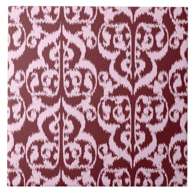 Carreau Ikat Moorish Damask - bordeaux et rose (Devant)