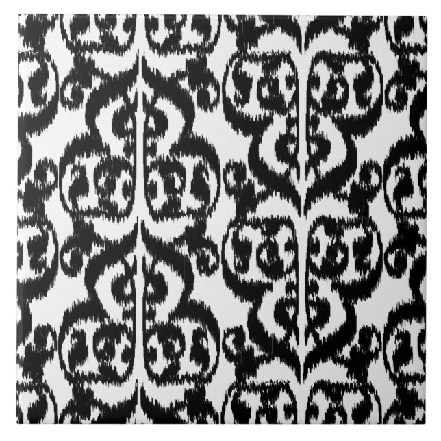 Carreau Ikat Moorish Damask - noir et blanc (Devant)