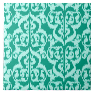 Carreau Ikat Moorish Damask - paon et aqua