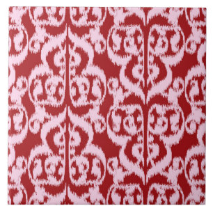 Carreau Ikat Moorish Damask - rouge foncé et rose