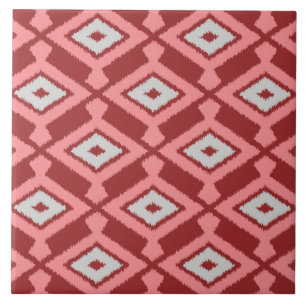 Carreau Ikat Motif - Bourgogne, gris et corail