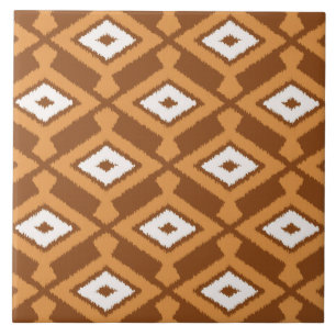 Carreau Ikat Motif - Brown, rouille et crème