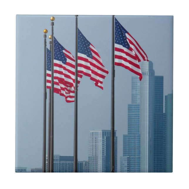 Carreau Illinois, Chicago. Navy Pier, drapeaux américains  (Devant)