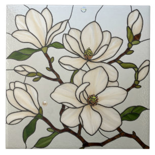 Carreau Illusion en verre tendu des Magnolias blancs