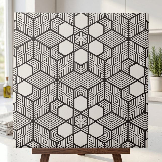 Carreau Illusion optique géométrique moderne noir et blanc (Créateur téléchargé)