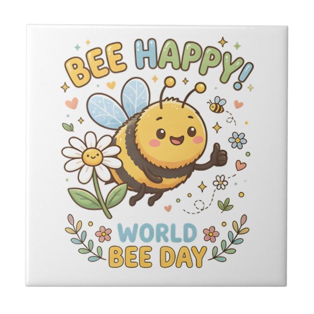 Carreau Illustration adorable « Bee Happy ! » pour la Jour (Devant)