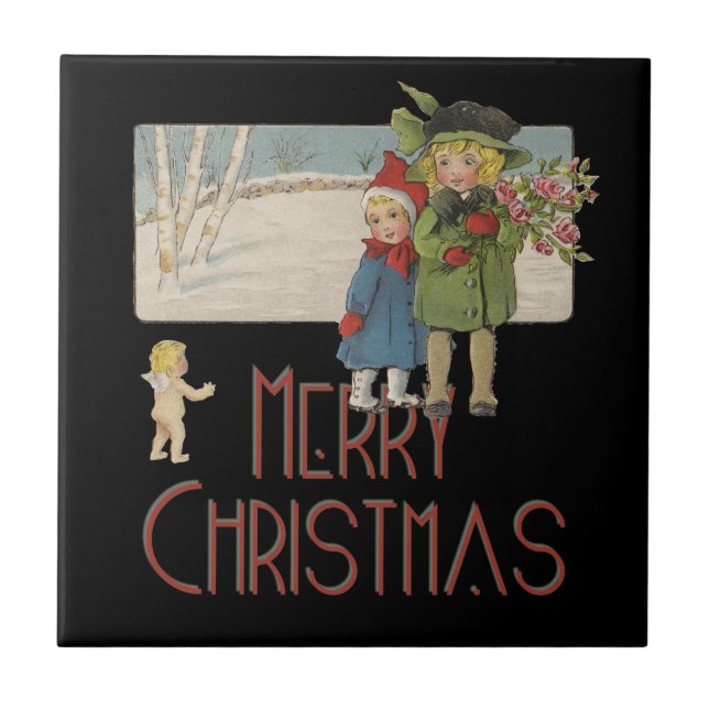Carreau Illustration Antique Enfants Noël 1920 (Devant)