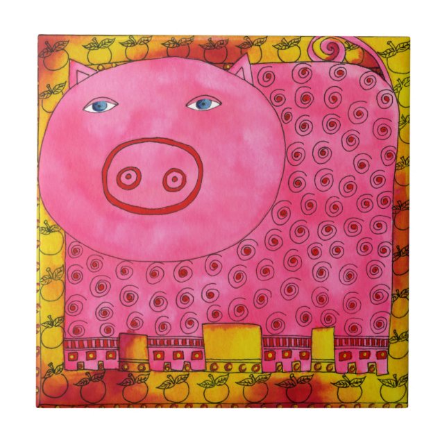 Carreau Illustration aquarelle de cochon à motifs (Devant)