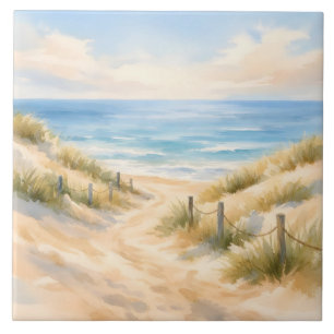 Carreau Illustration aquarelle de plage de sable et d'océa