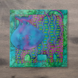 Carreau Illustration aquarelle d'hippopotame à motifs
