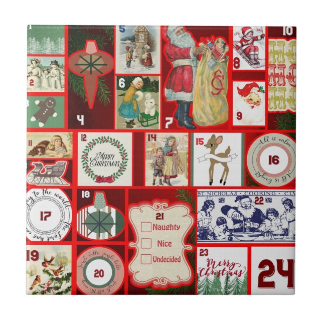 Carreau Illustration Carrée de Bloc de l'Avent de Noël Art (Devant)