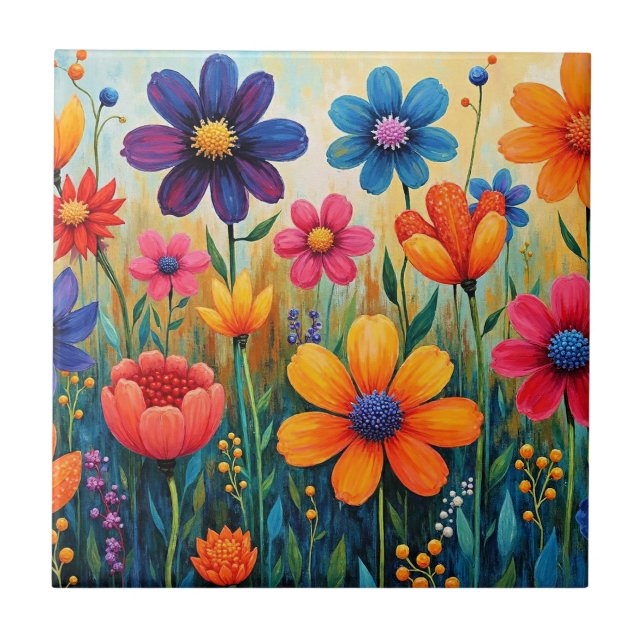 Carreau Illustration d'art folklorique floral (Devant)